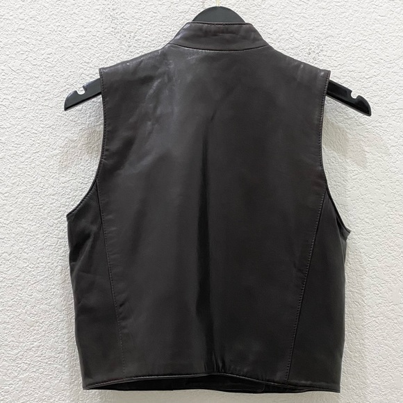 Vintage Ann Taylor Chocolate Brown Double Breasted 100% Leather Vest Petite S - Picture 10 of 13